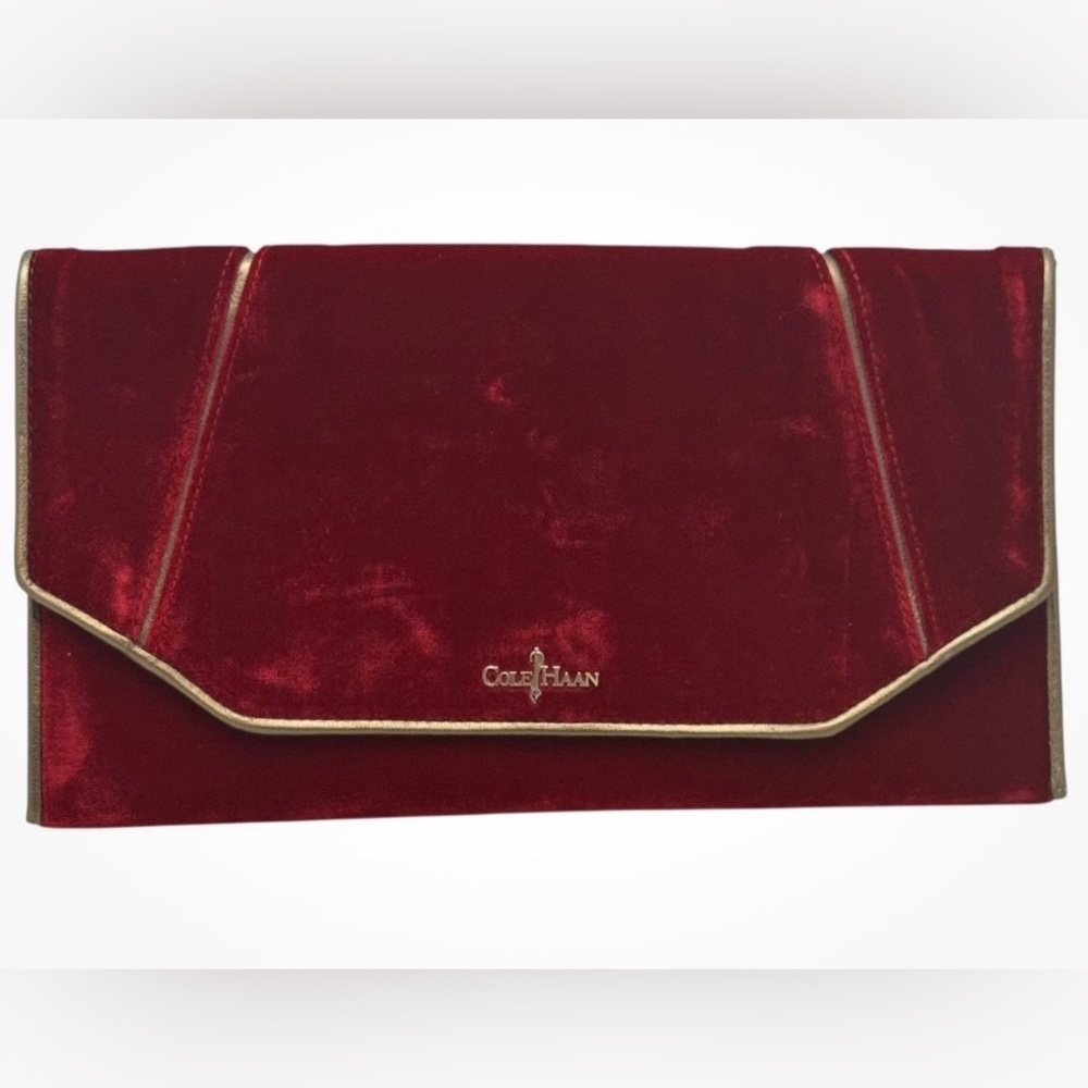 Calvin Klein Gorgeous Red Velvet Clutch with Gold Trim NWT